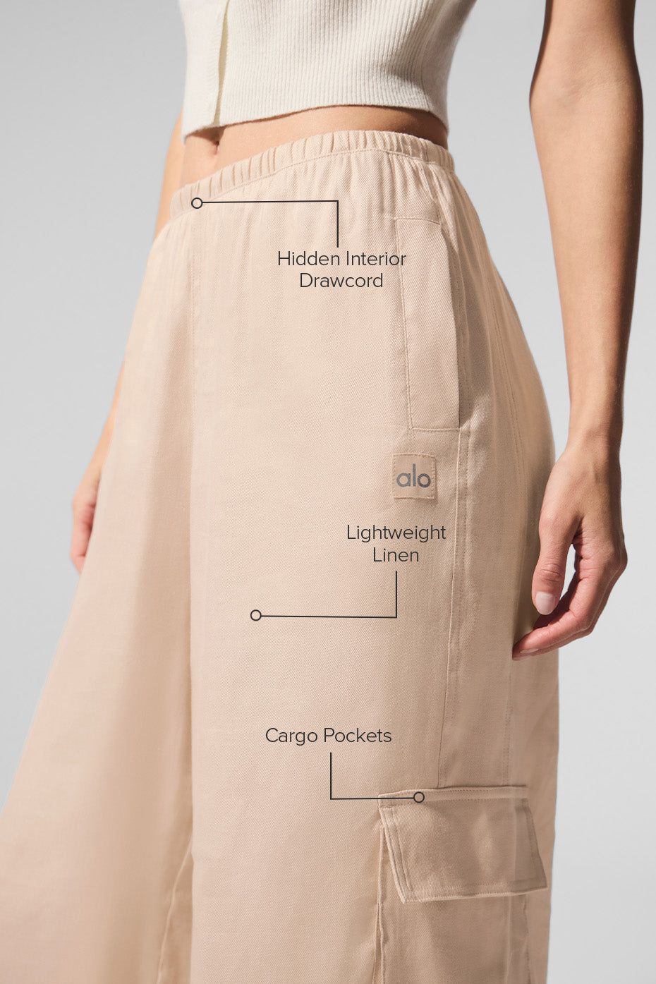 Linen Getaway Cargo Wide Leg Pant - Macadamia image 2