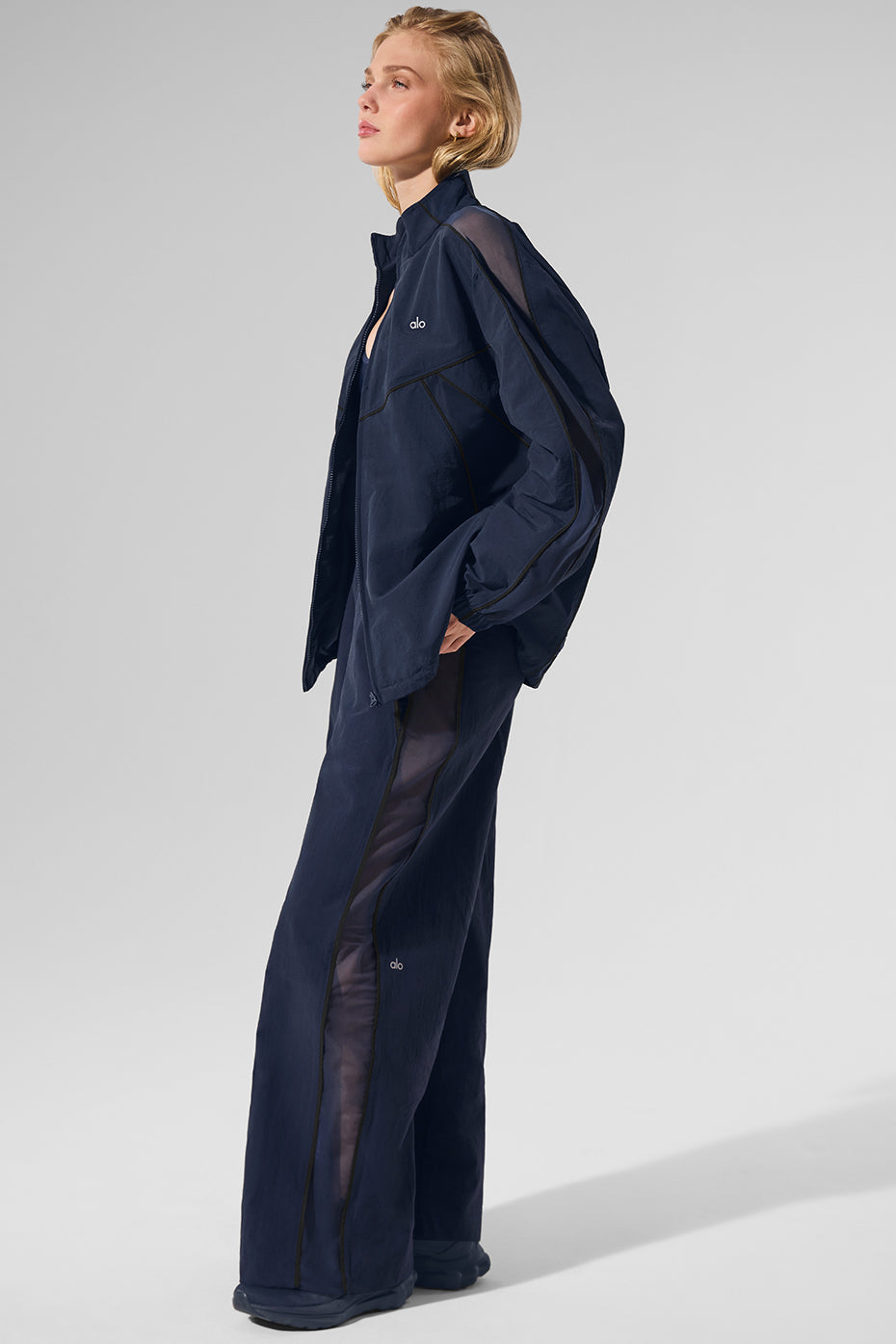 High-Waist Origin Wide Leg Track Pant - Navy/Black image 5