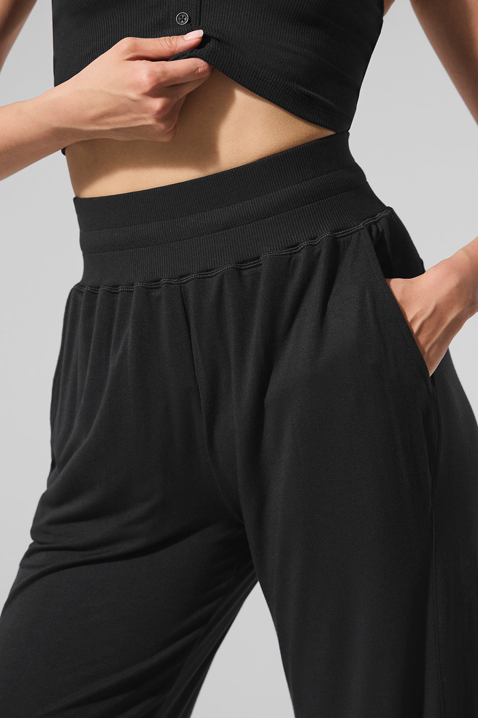 Semi-Sheer Delicate Lounge Flare Pant - Black image 4