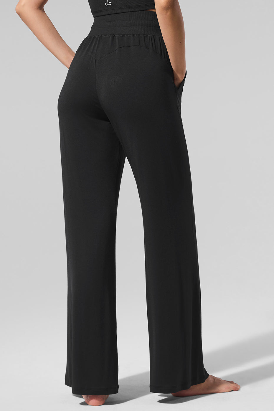 Semi-Sheer Delicate Lounge Flare Pant - Black image 3