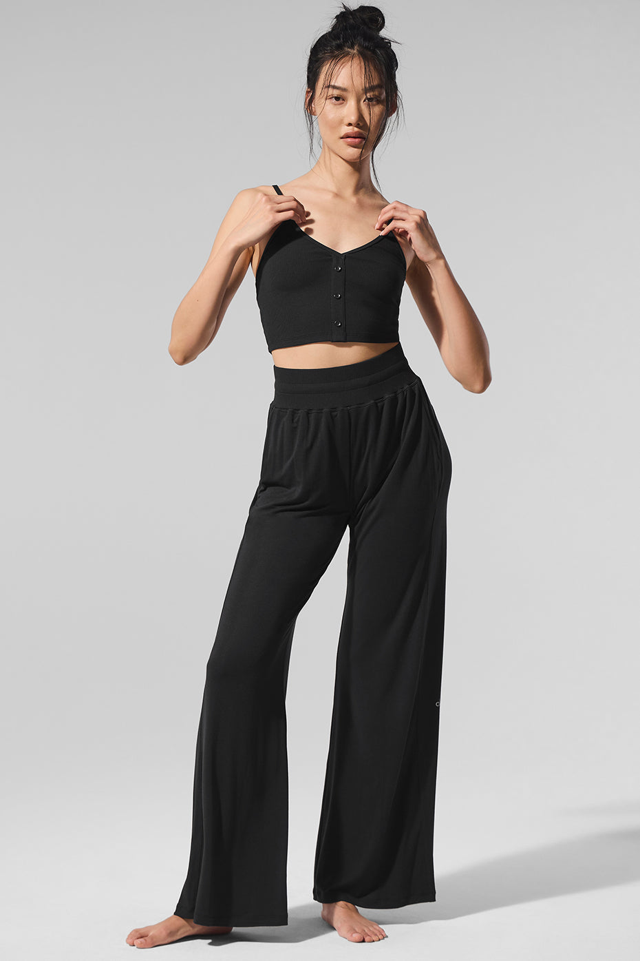 Semi-Sheer Delicate Lounge Flare Pant - Black image 6