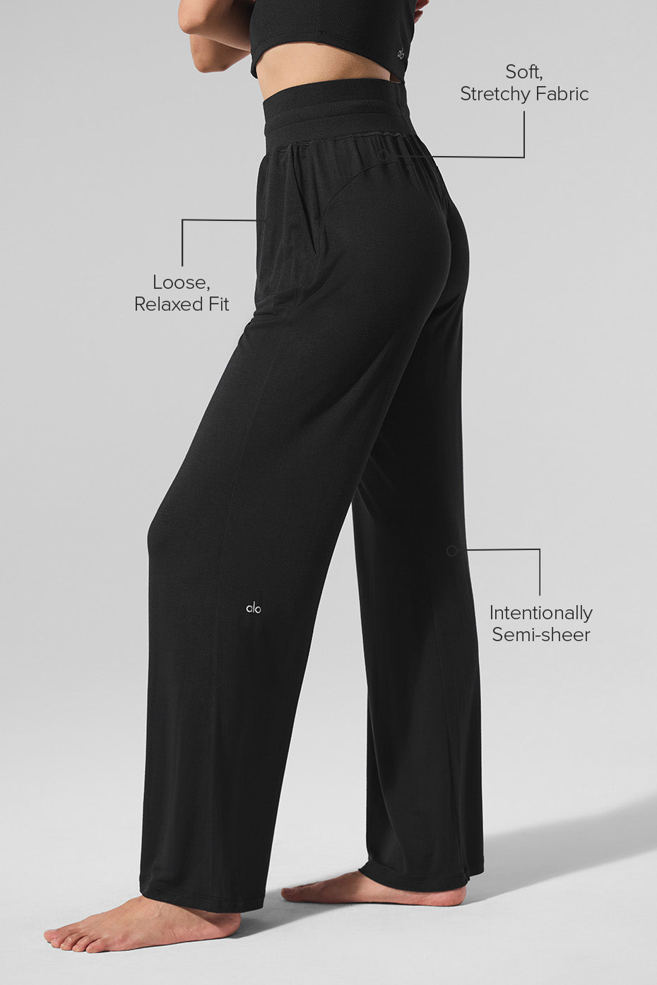 Semi-Sheer Delicate Lounge Flare Pant - Black image 2
