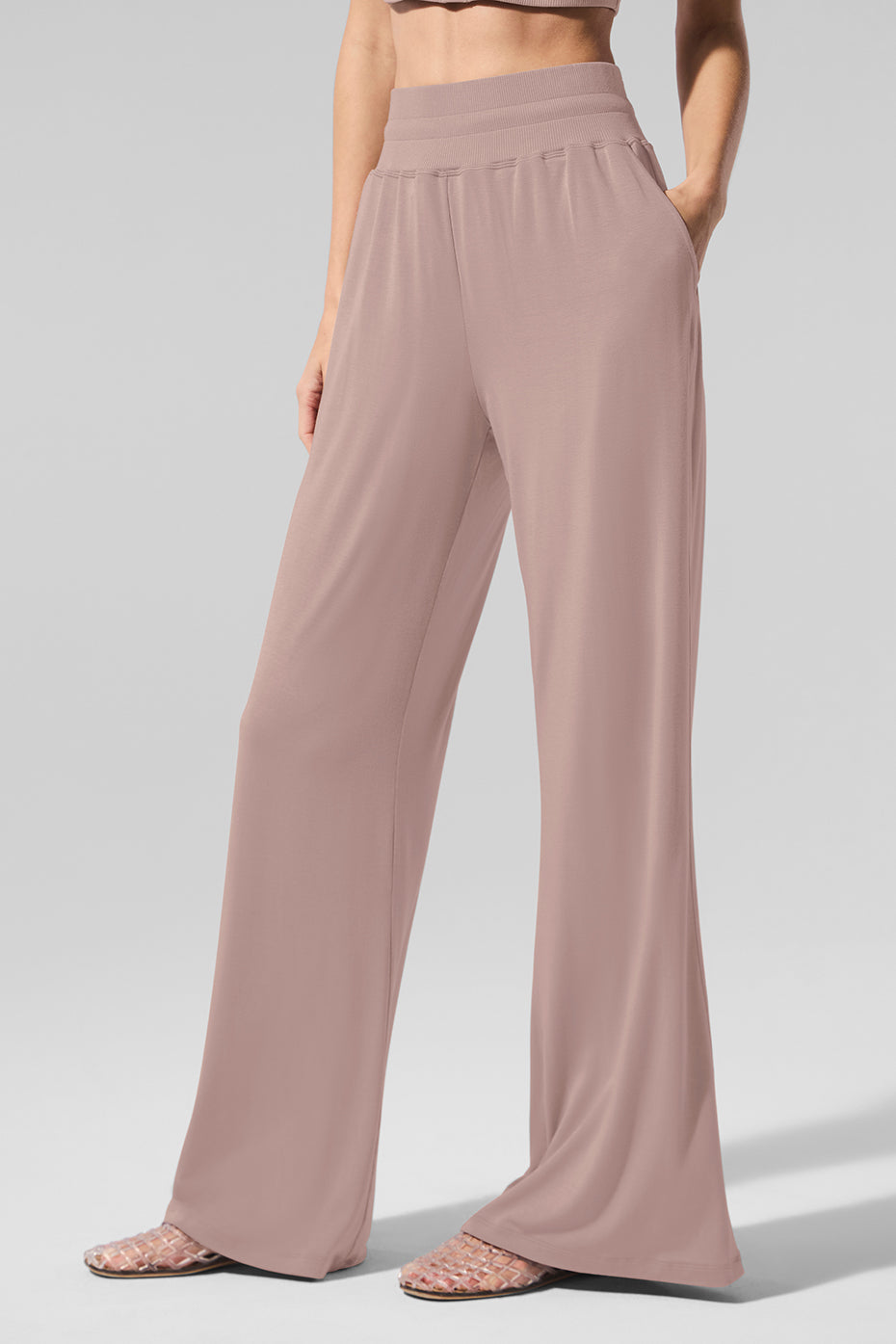 Semi-Sheer Delicate Lounge Flare Pant - Taupe image 2