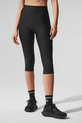 Airlift Mesh High-Waist Just Right Capri - Black image 1
