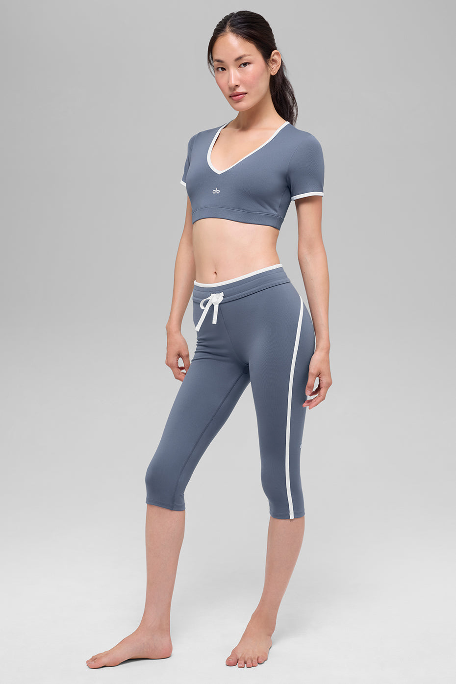 Airbrush High-Waist Race Pace Capri - Bluestone/White image 5