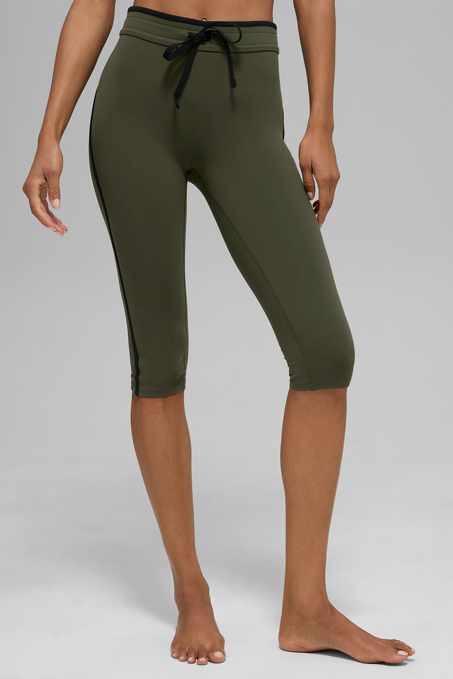 Airbrush High-Waist Race Pace Capri - Green Olive/Black image 1