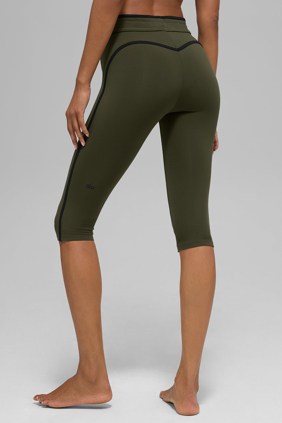 Airbrush High-Waist Race Pace Capri - Green Olive/Black image 3