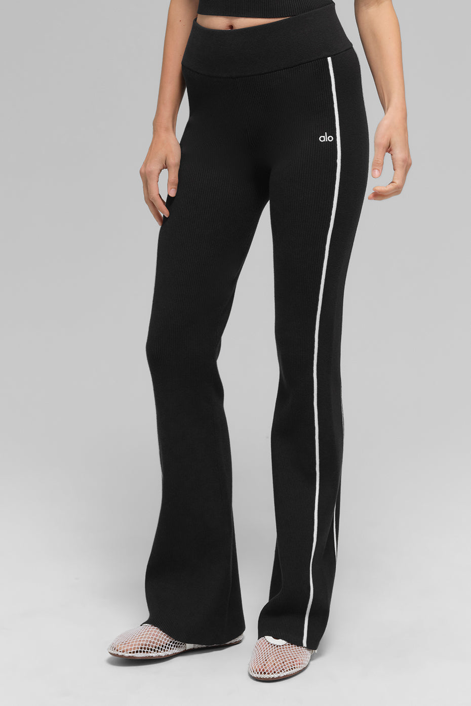 Ribbed Sweater Knit Highline Flare Pant - Black/White image 1
