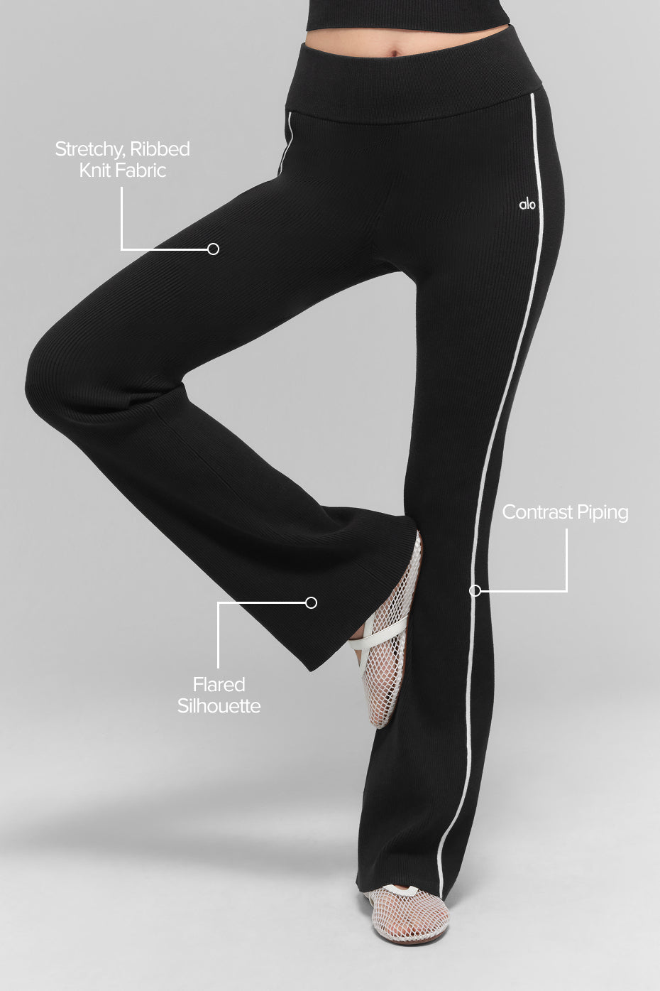 Ribbed Sweater Knit Highline Flare Pant - Black/White image 2