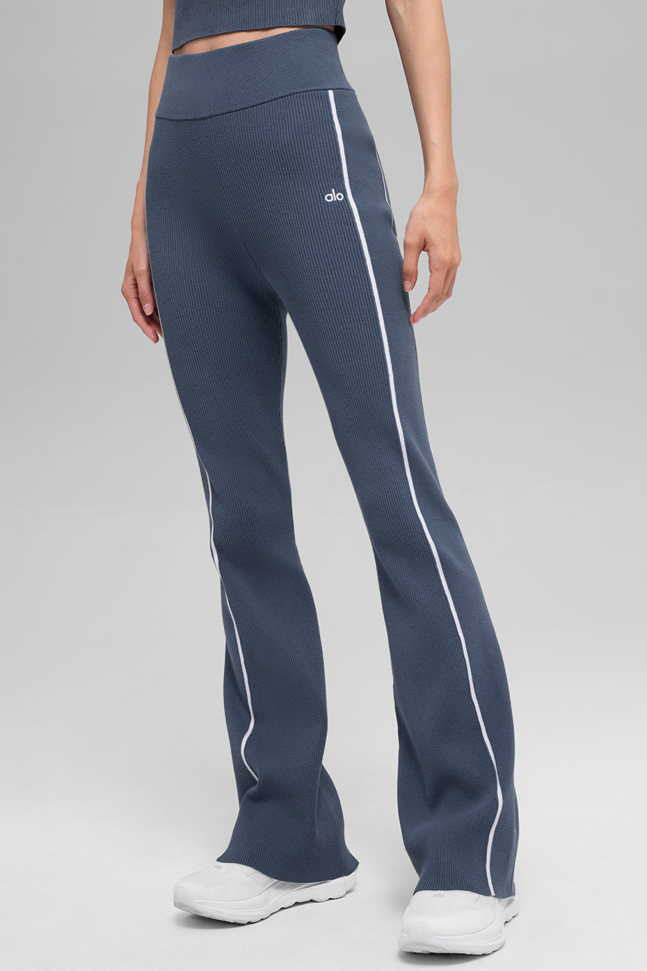 Ribbed Sweater Knit Highline Flare Pant - Bluestone/White image 3