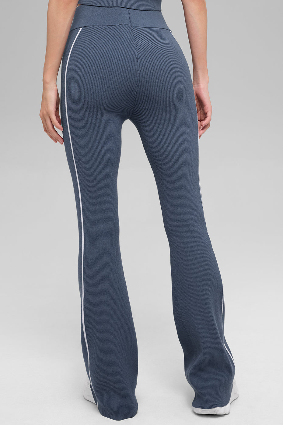 Ribbed Sweater Knit Highline Flare Pant - Bluestone/White image 4