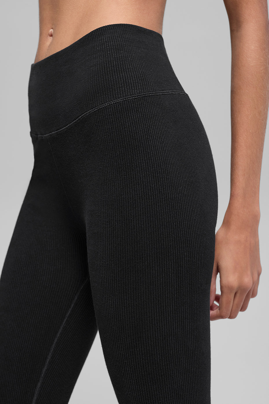 Seamless High-Waist Two Tone Rib Legging - Black image 3