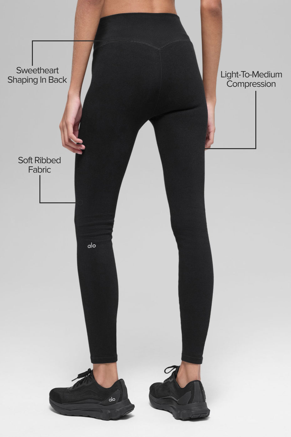 Seamless High-Waist Two Tone Rib Legging - Black image 2