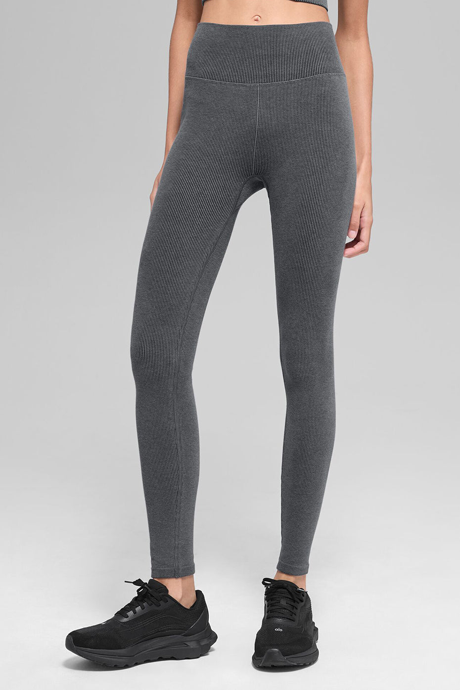 Seamless High-Waist Two Tone Rib Legging - Dark Misty Grey Heather image 1