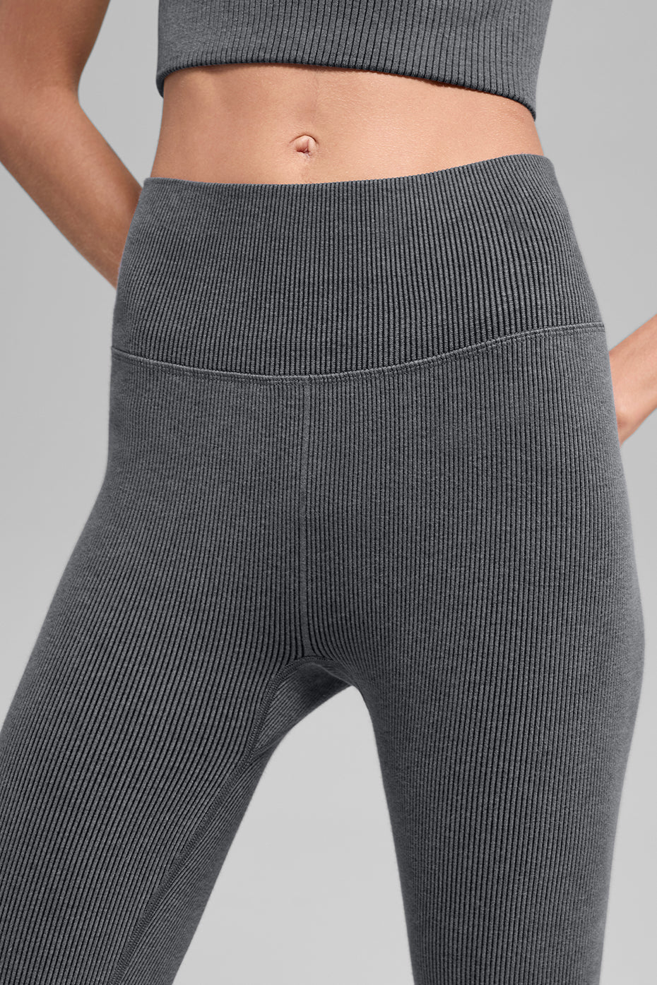 Seamless High-Waist Two Tone Rib Legging - Dark Misty Grey Heather image 2