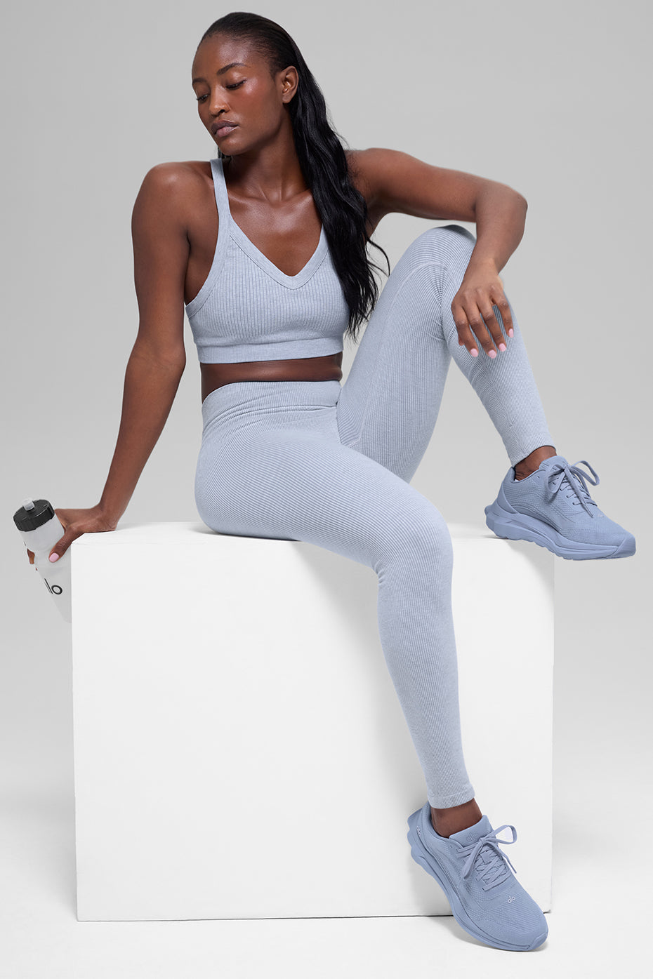 Seamless High-Waist Two Tone Rib Legging - Winter Frost Heather image 5