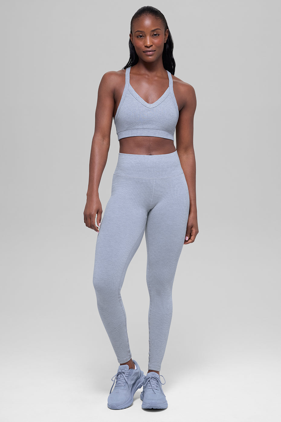 Seamless High-Waist Two Tone Rib Legging - Winter Frost Heather image 6