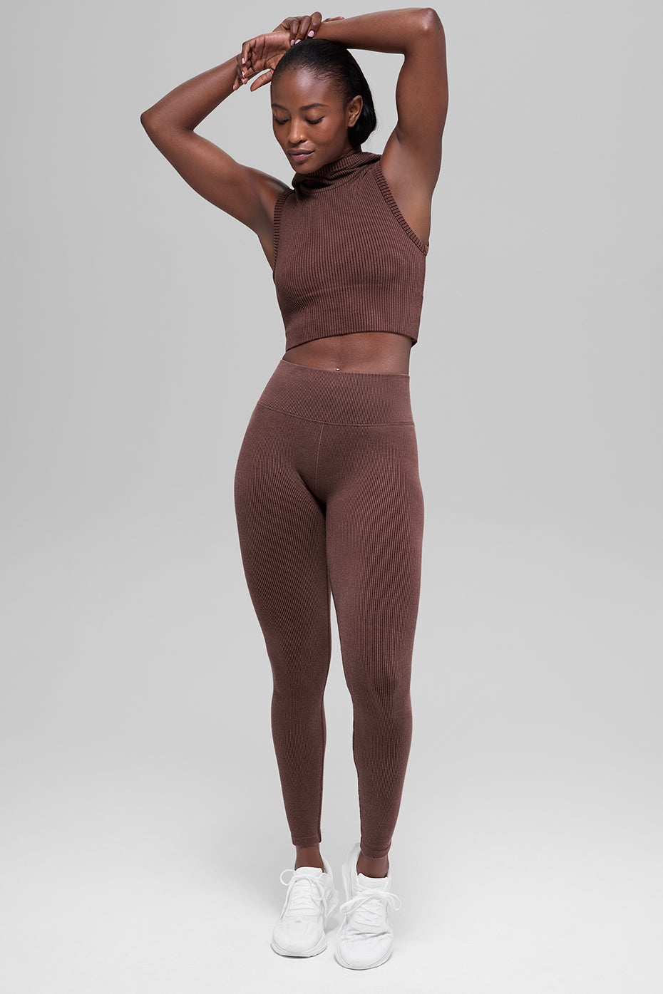 Seamless High-Waist Two Tone Rib Legging - Brownstone Heather image 5