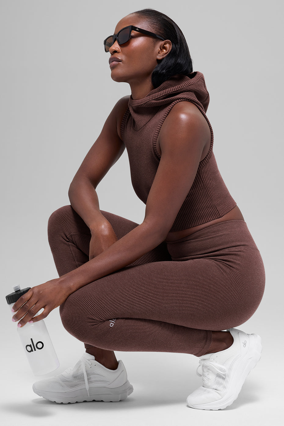 Seamless High-Waist Two Tone Rib Legging - Brownstone Heather image 4