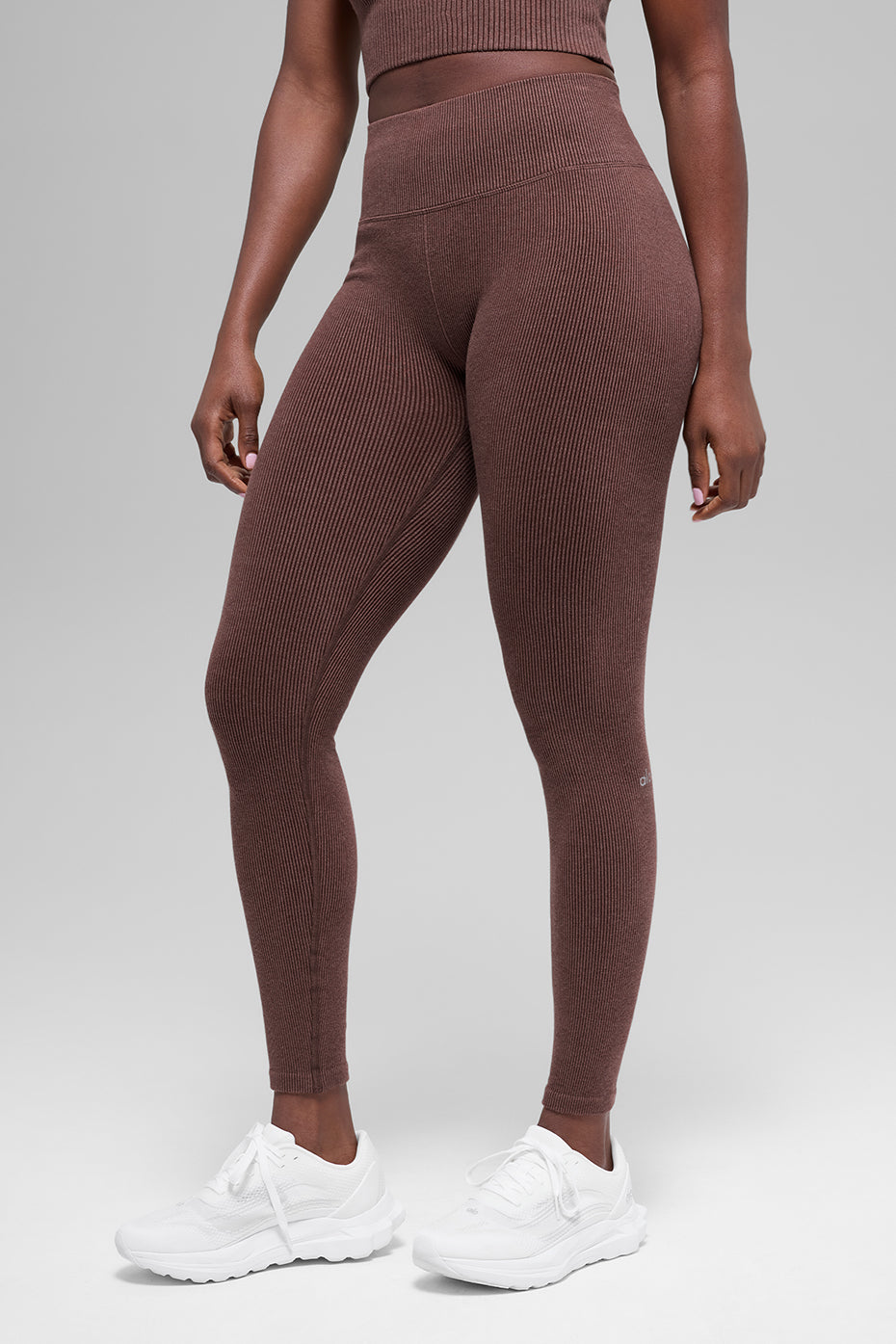 Seamless High-Waist Two Tone Rib Legging - Brownstone Heather image 1