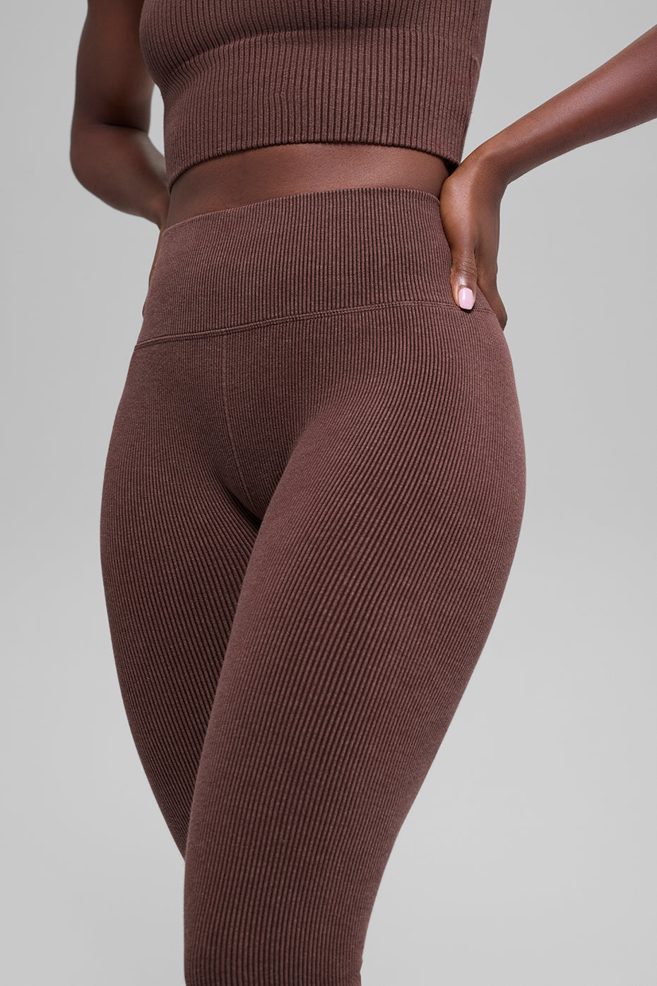 Seamless High-Waist Two Tone Rib Legging - Brownstone Heather image 2