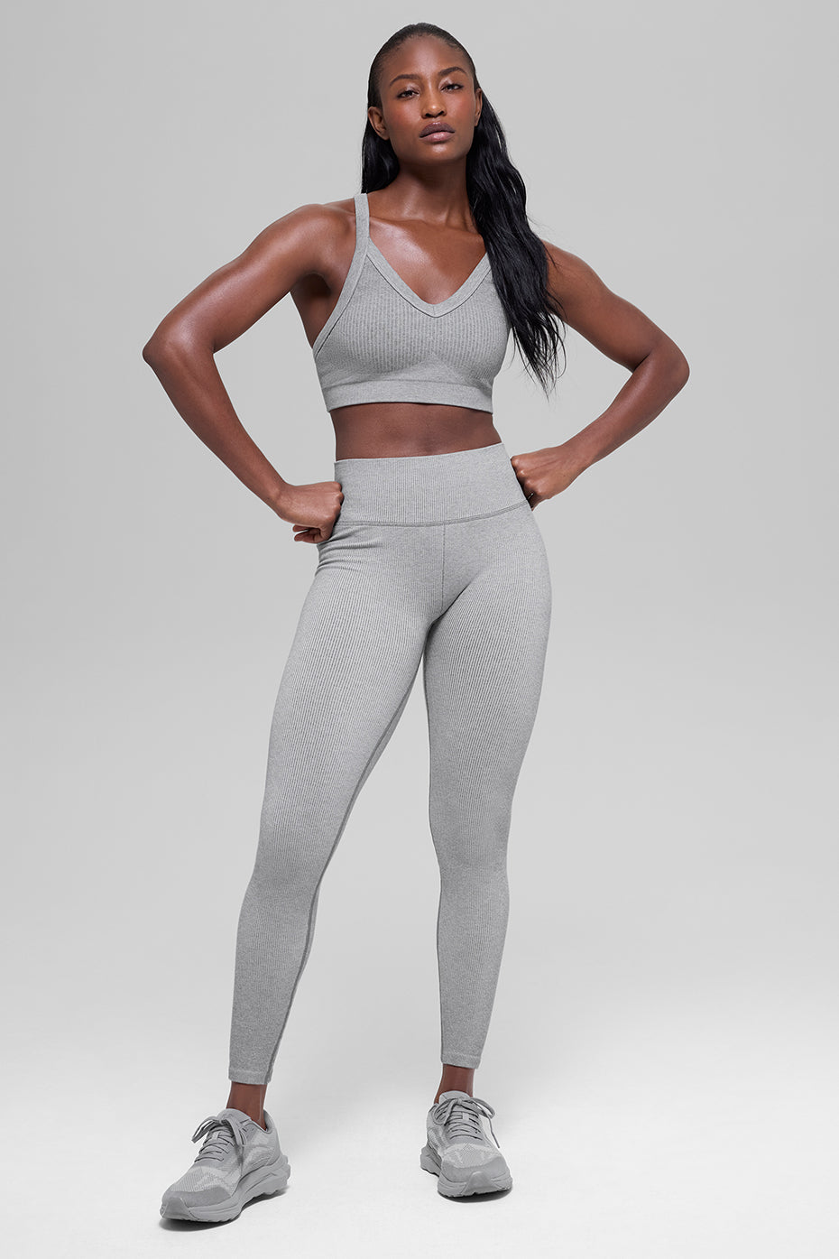 Seamless High-Waist Two Tone Rib Legging - Light Misty Grey Heather image 6