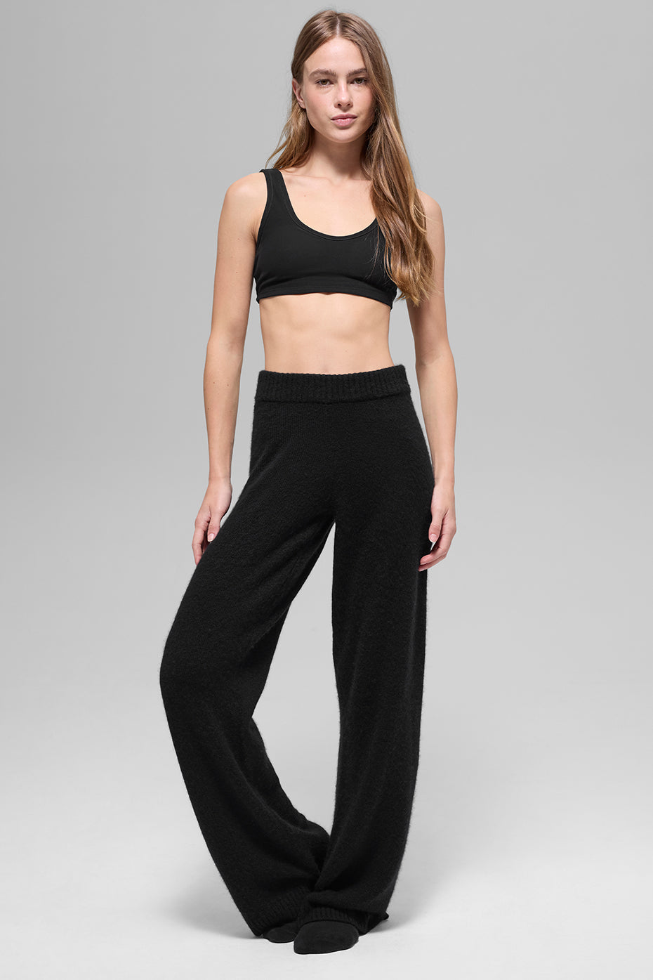 Wool Cashmere High-Waist New Class Wide Leg Pant - Black image 5