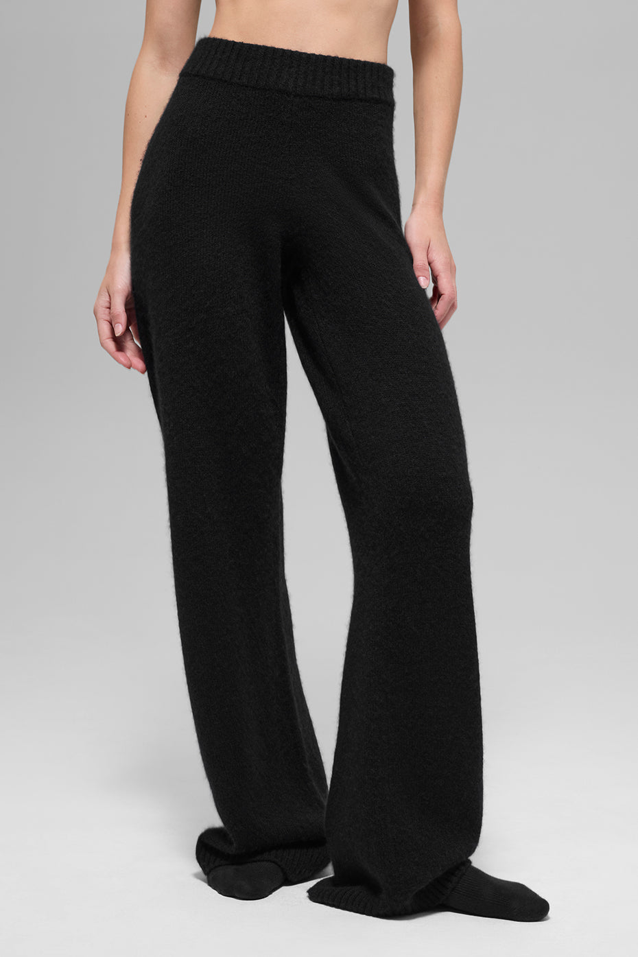 Wool Cashmere High-Waist New Class Wide Leg Pant - Black image 1
