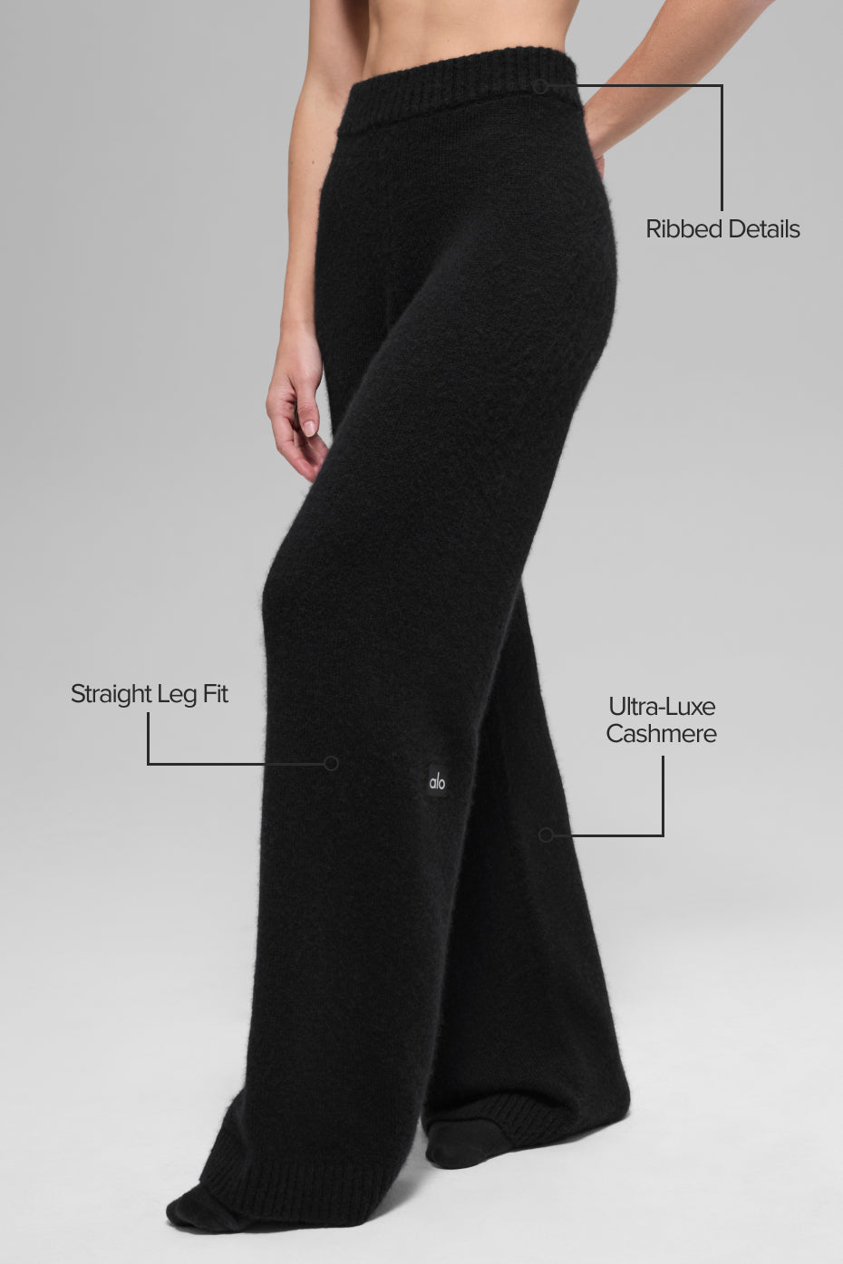 Wool Cashmere High-Waist New Class Wide Leg Pant - Black image 2
