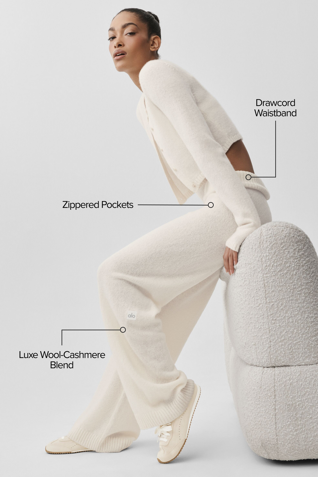 Wool Cashmere High-Waist New Class Wide Leg Pant - Ivory image 2