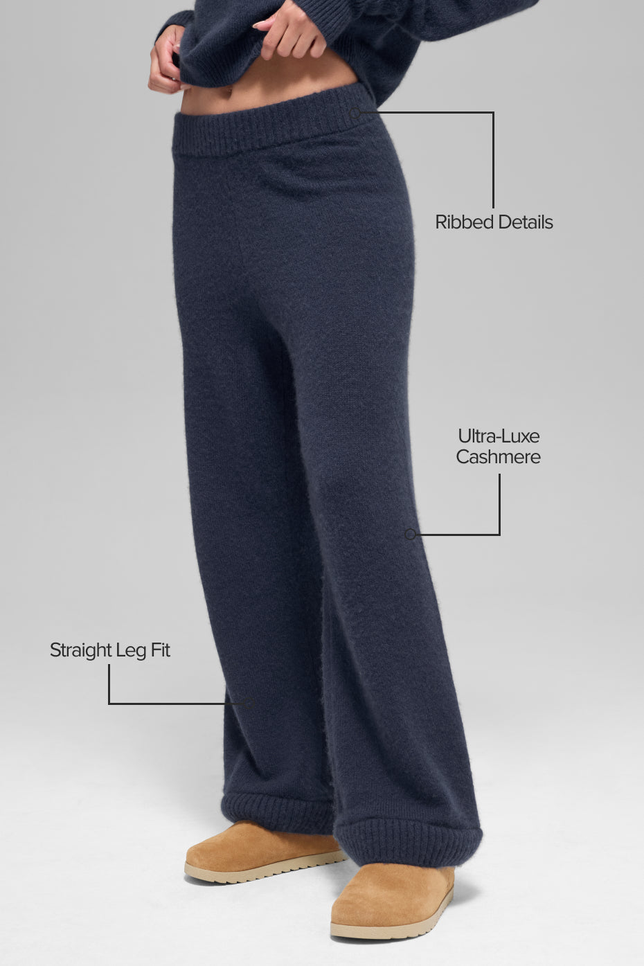 Wool Cashmere High-Waist New Class Wide Leg Pant - Navy image 2