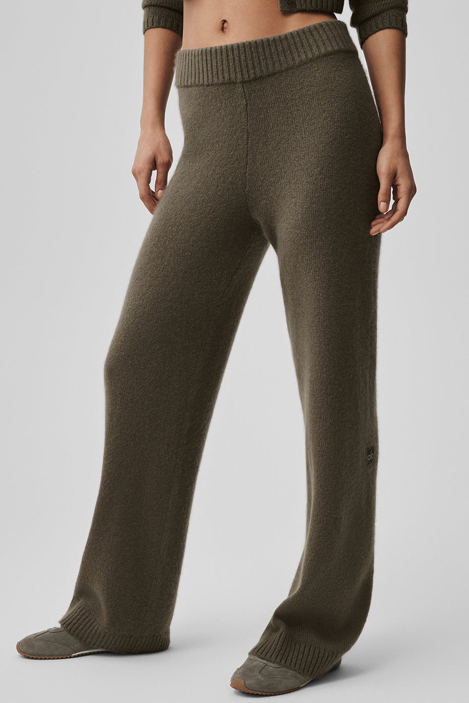 Wool Cashmere High-Waist New Class Wide Leg Pant - Olive Tree image 1