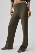 Wool Cashmere High-Waist New Class Wide Leg Pant - Olive Tree image 1
