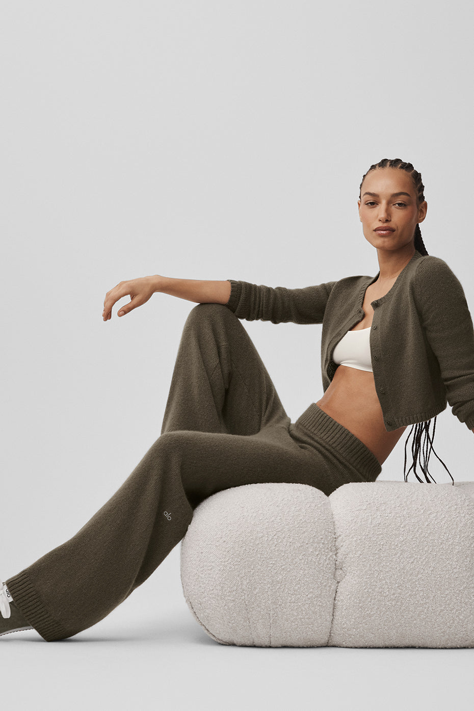 Wool Cashmere High-Waist New Class Wide Leg Pant - Olive Tree image 3
