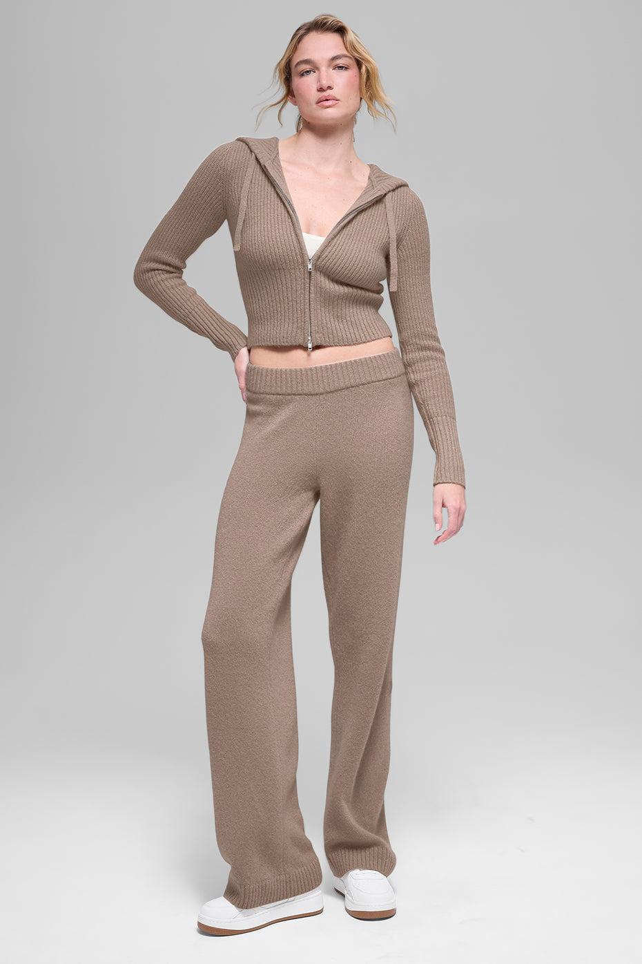 Wool Cashmere High-Waist New Class Wide Leg Pant - Chai Latte image 4