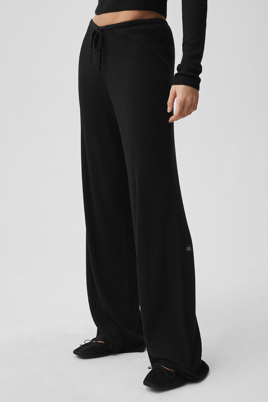 Sweater Knit Mid-Rise Unwind Wide Leg Pant - Black image 3