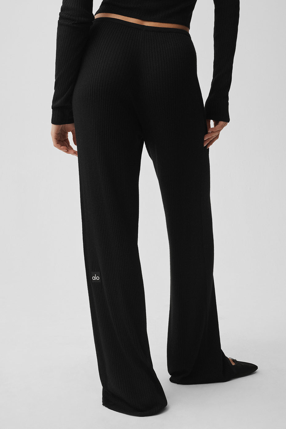 Sweater Knit Mid-Rise Unwind Wide Leg Pant - Black image 4