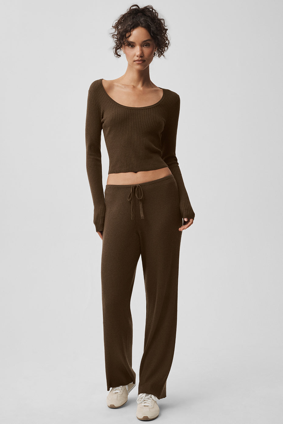 Sweater Knit Mid-Rise Unwind Wide Leg Pant - Espresso image 1