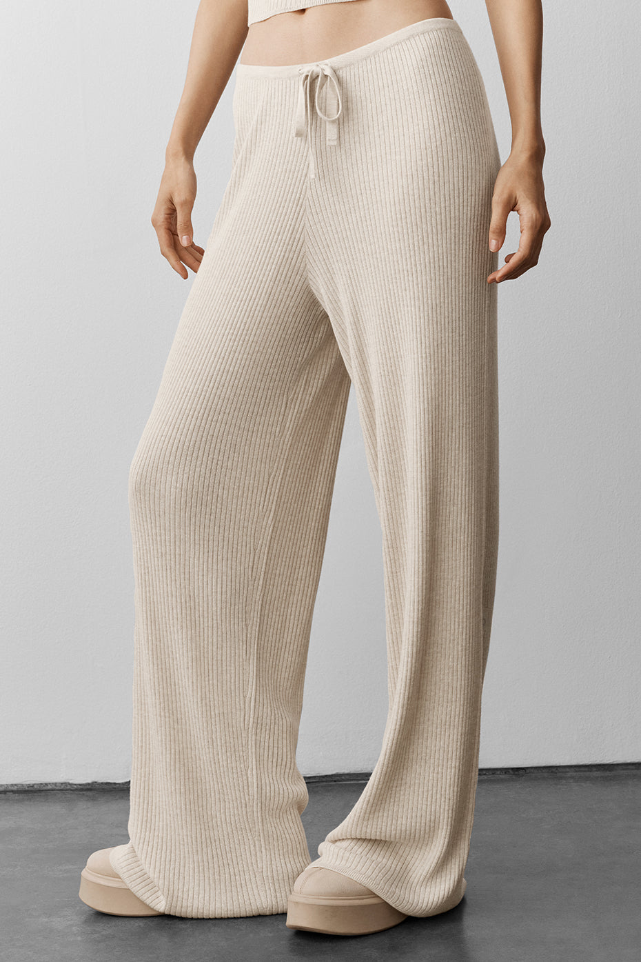 Sweater Knit Mid-Rise Unwind Wide Leg Pant - Oatmeal Heather image 2