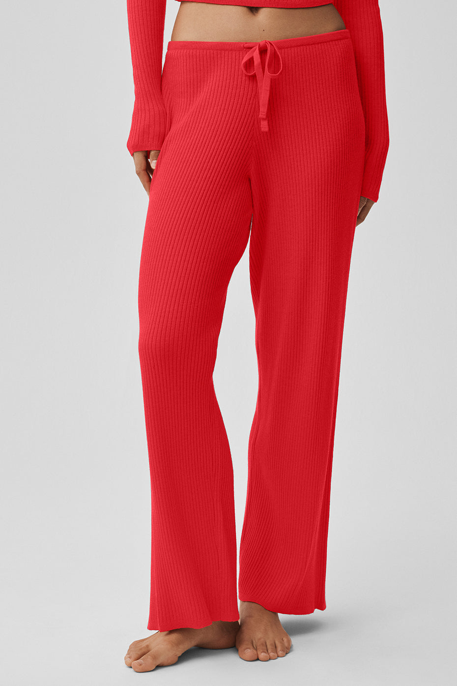 Sweater Knit Mid-Rise Unwind Wide Leg Pant - Bright Red image 4