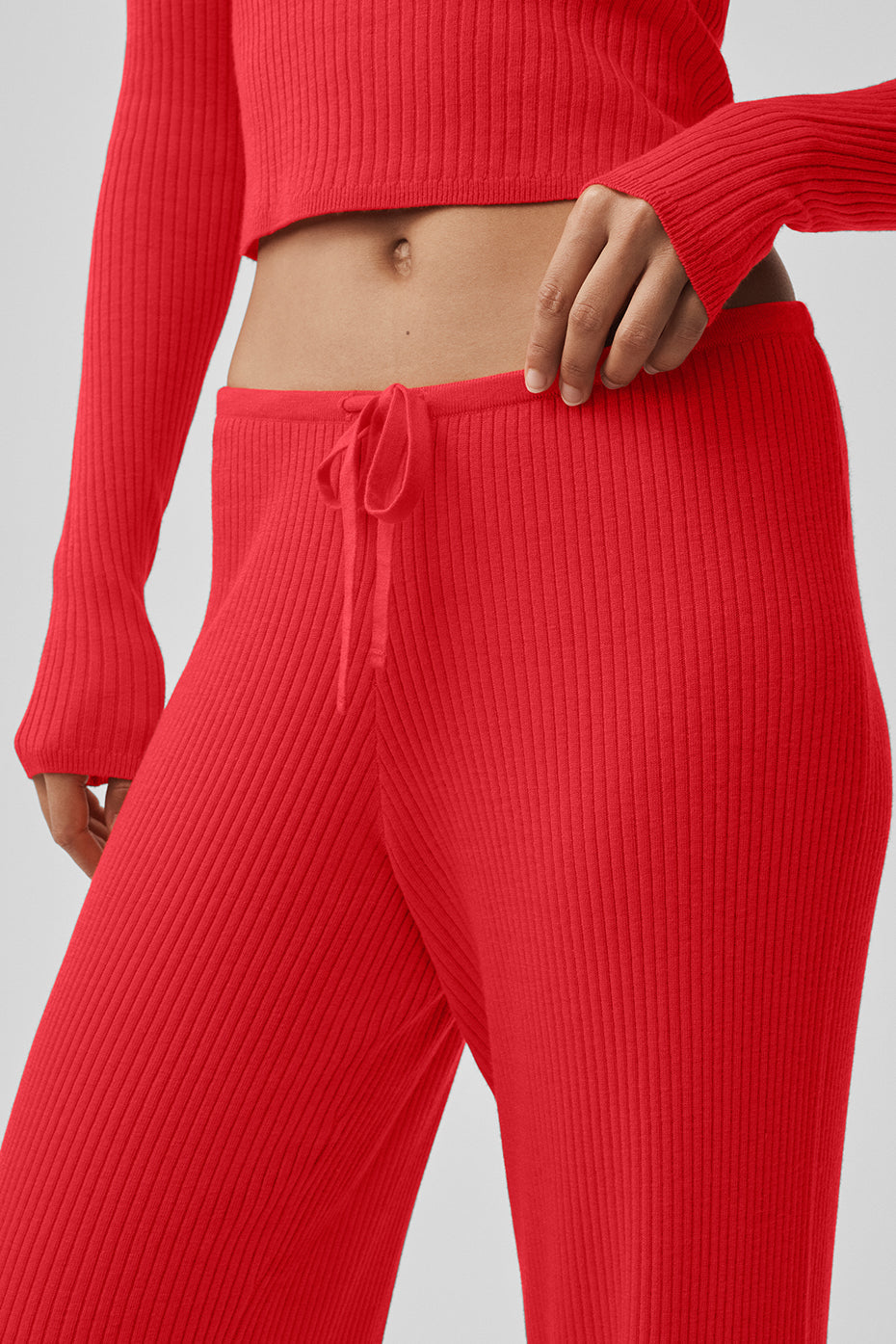 Sweater Knit Mid-Rise Unwind Wide Leg Pant - Bright Red image 3