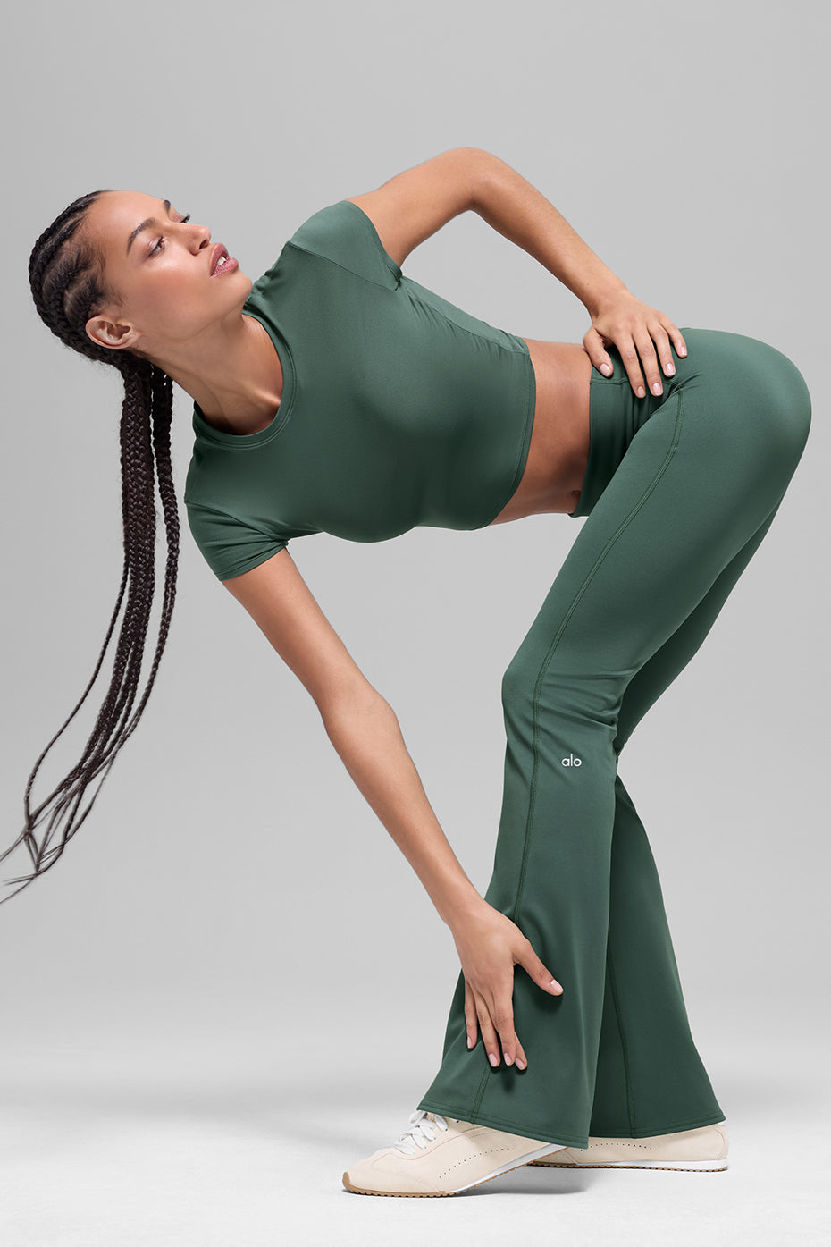 ALO Softsculpt 7/8 Foldover Flare Legging - Clover Green image 4