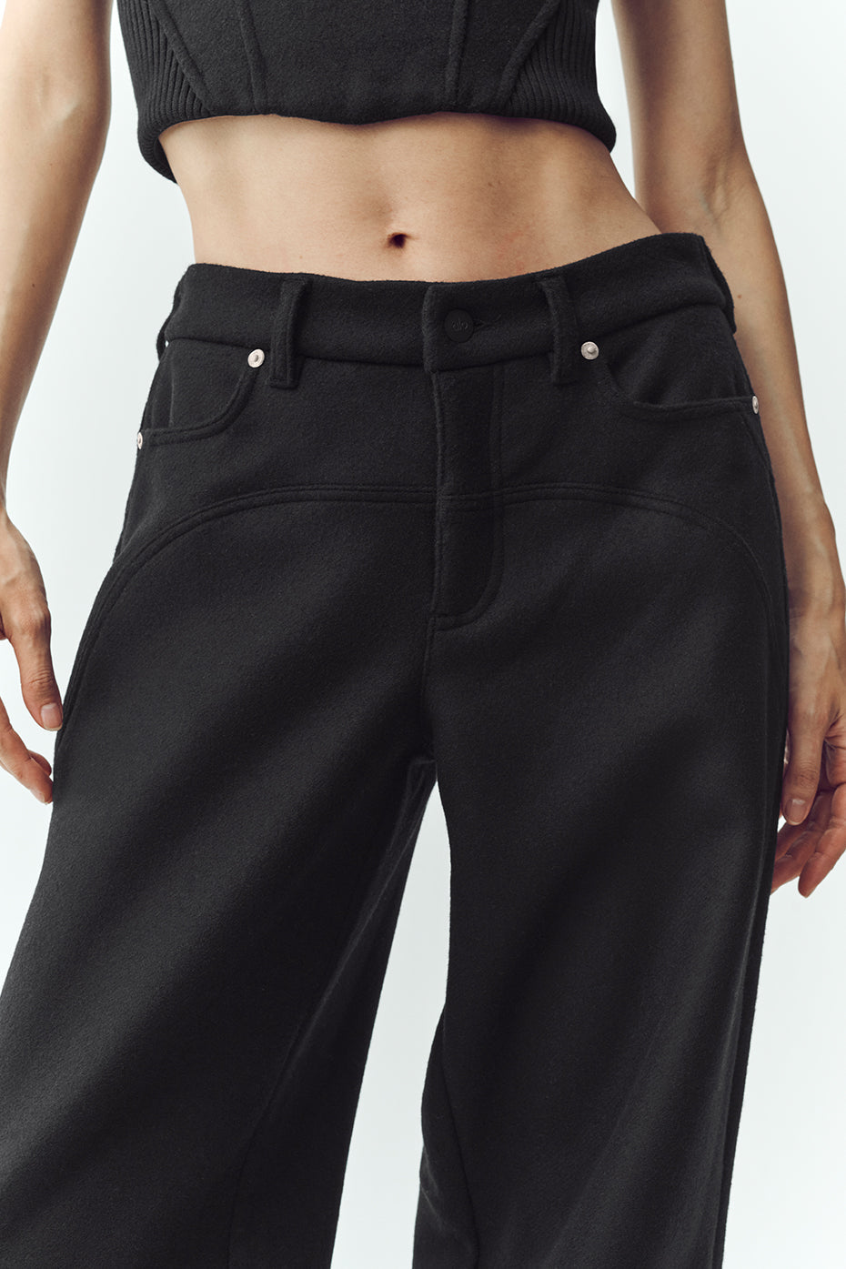 Wool Blend Nightcap Wide Leg Pant - Black image 2