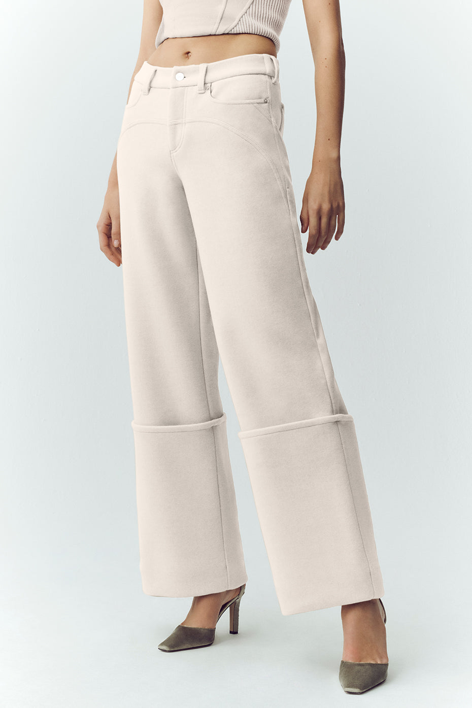 Wool Blend Nightcap Wide Leg Pant - Cafe Au Lait image 1