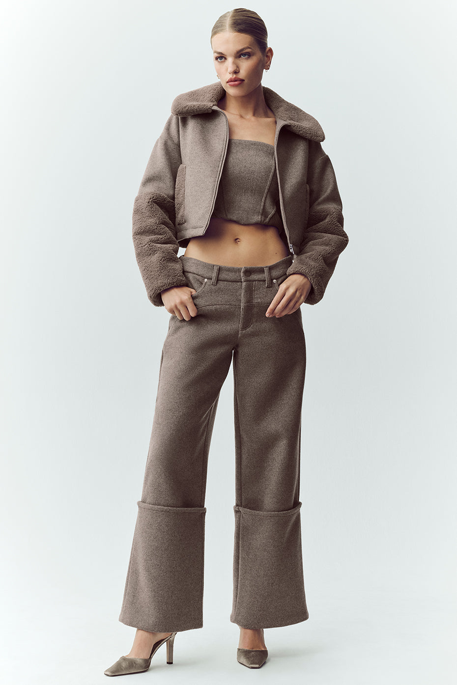 Wool Blend Nightcap Wide Leg Pant - Alpine Cocoa Heather image 1