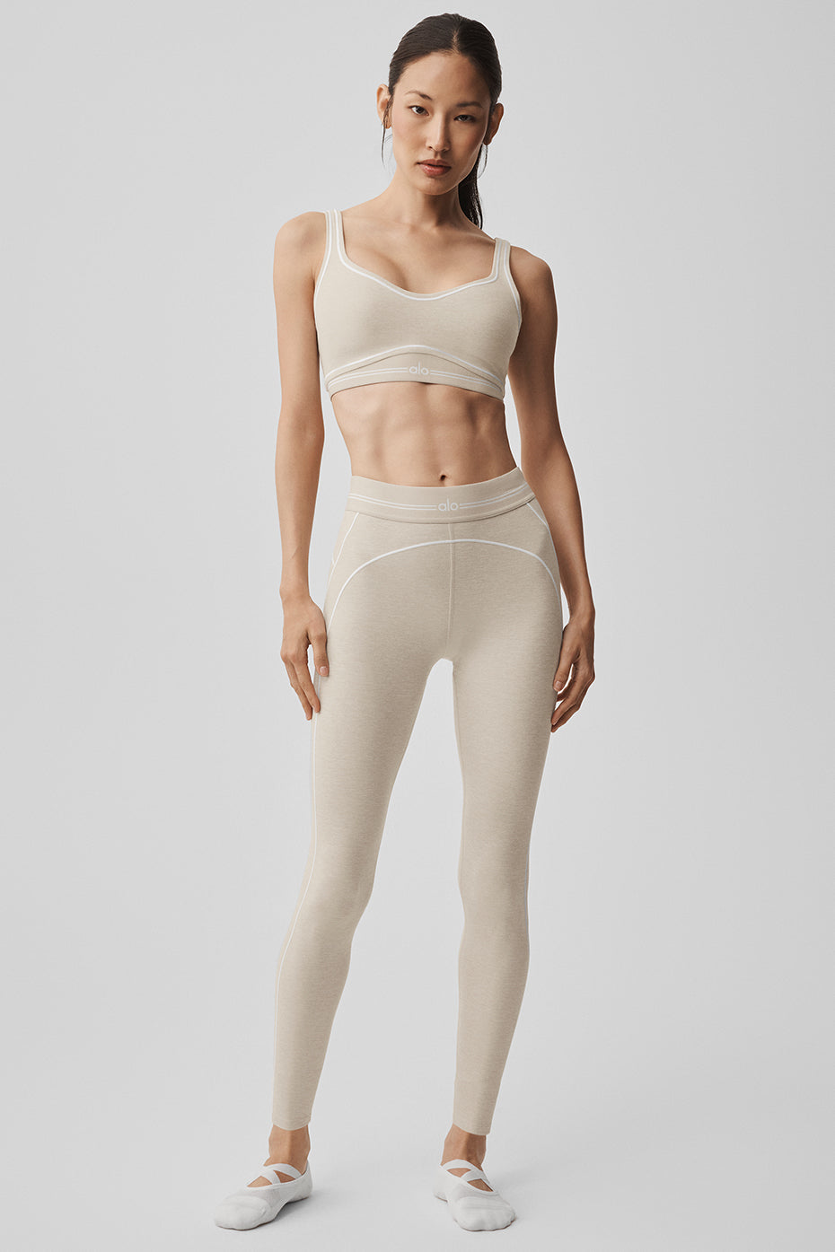 7/8 High-Waist Alosoft Heart Throb Legging - Oatmeal Heather/White image 5