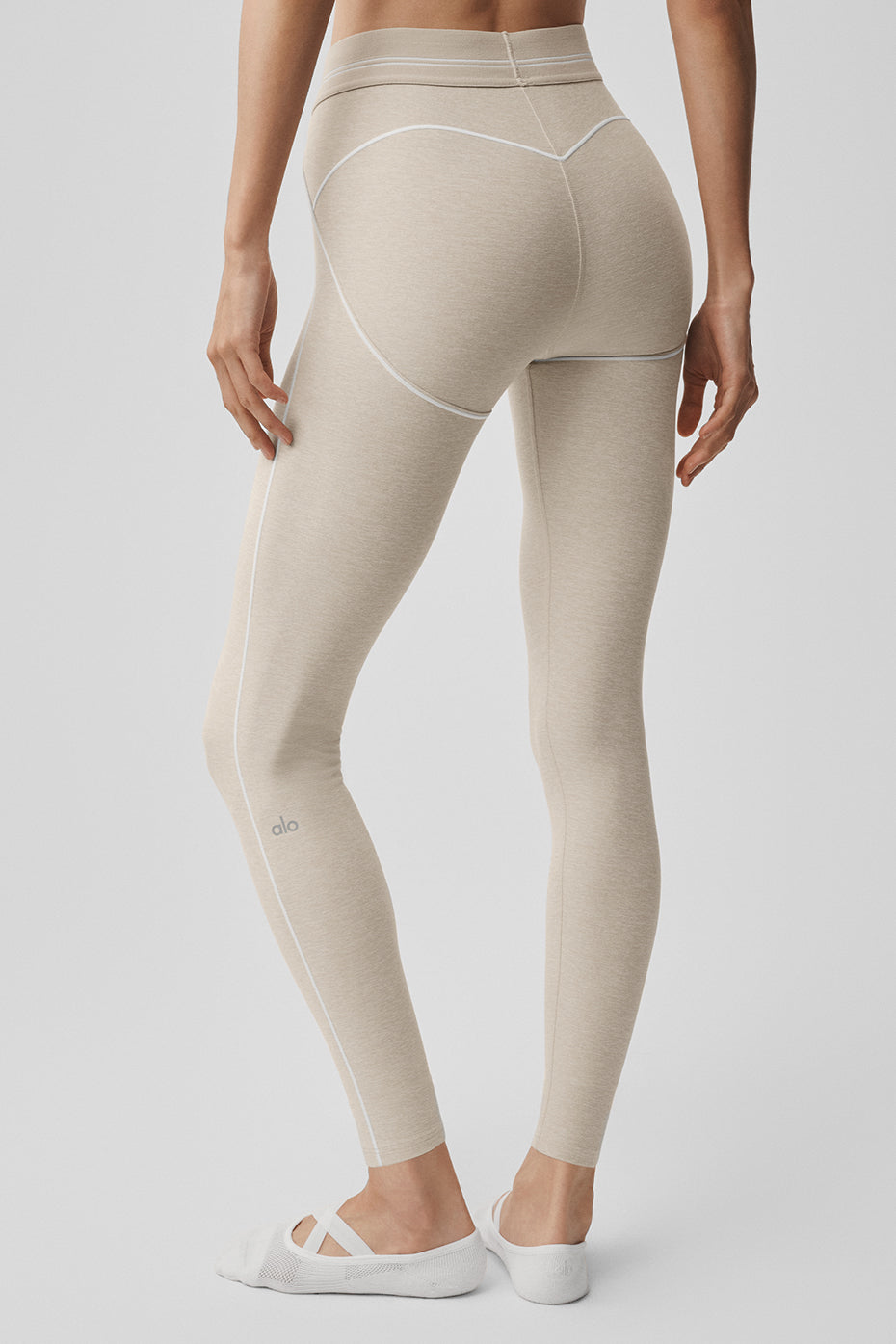 7/8 High-Waist Alosoft Heart Throb Legging - Oatmeal Heather/White image 2