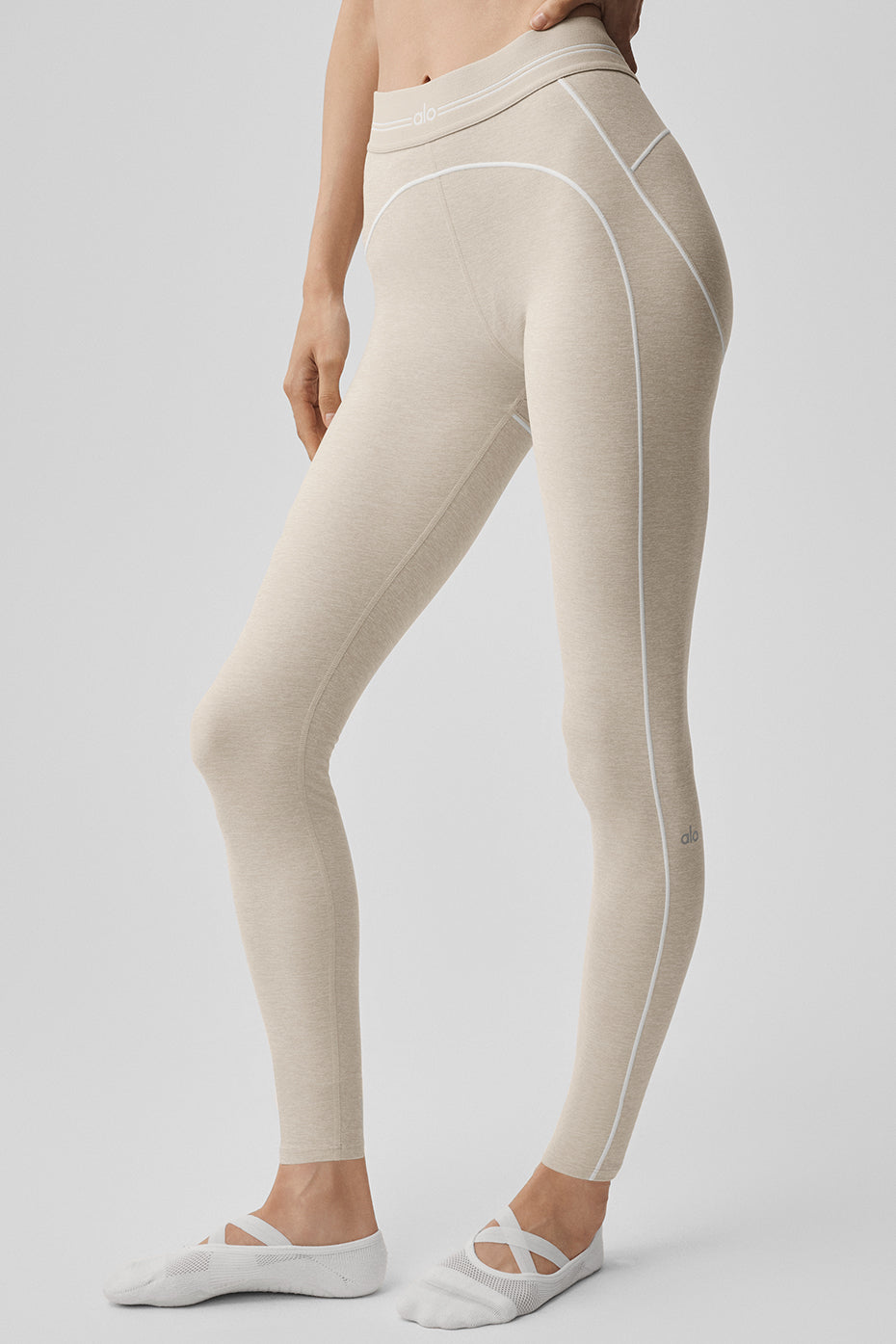 7/8 High-Waist Alosoft Heart Throb Legging - Oatmeal Heather/White image 1