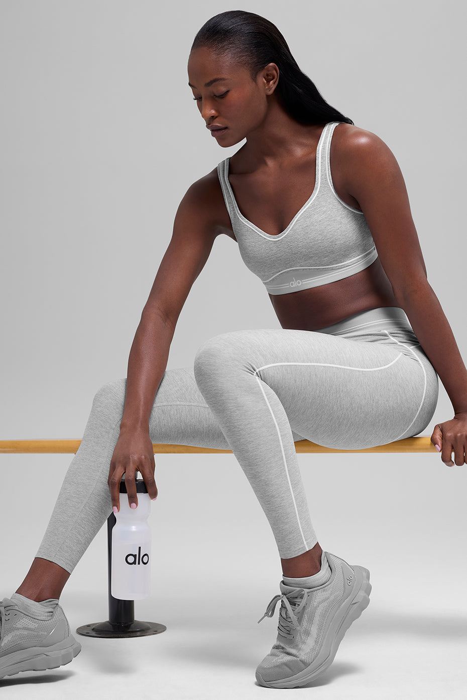 7/8 High-Waist Alosoft Heart Throb Legging - Athletic Heather Grey/White image 6