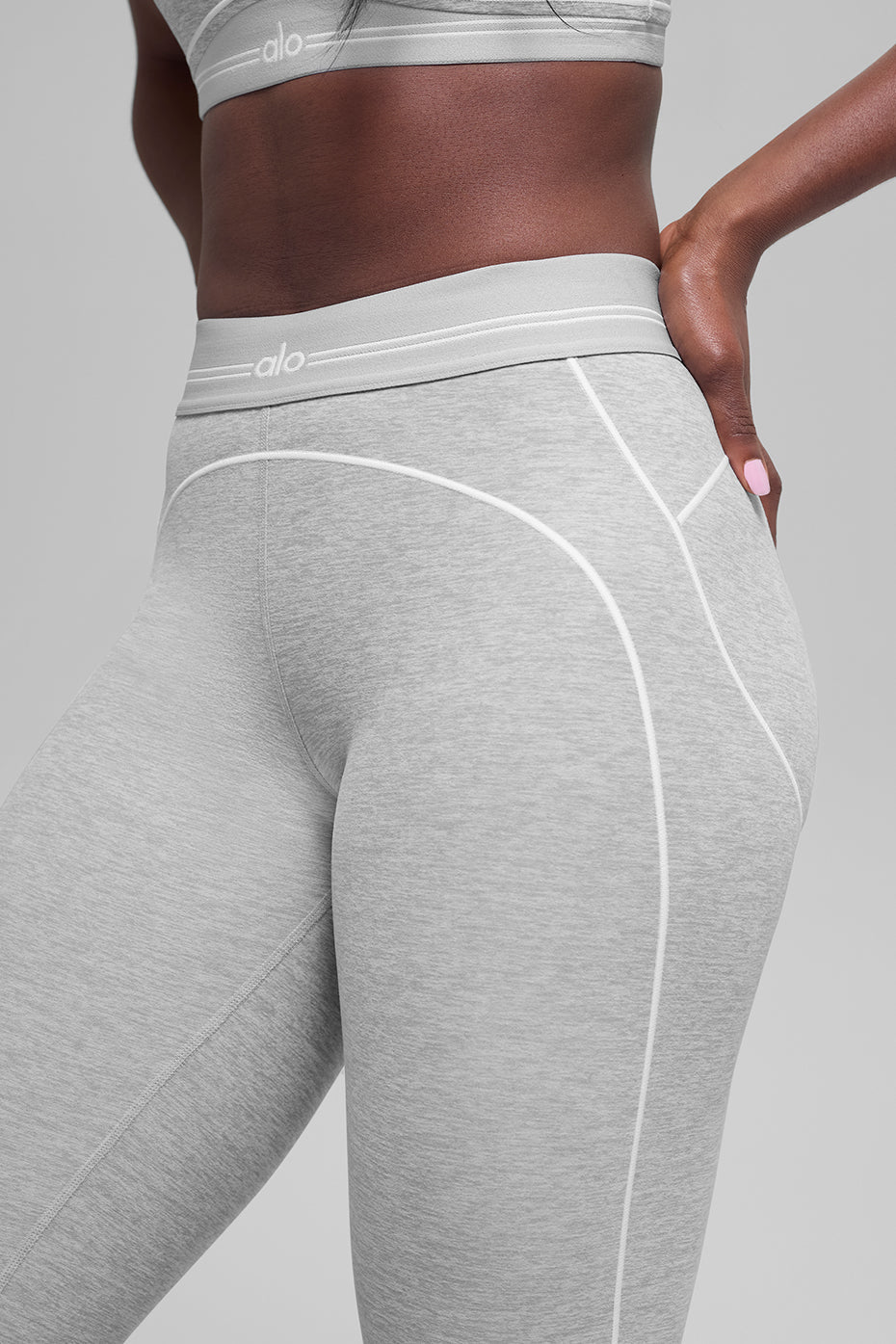 7/8 High-Waist Alosoft Heart Throb Legging - Athletic Heather Grey/White image 2